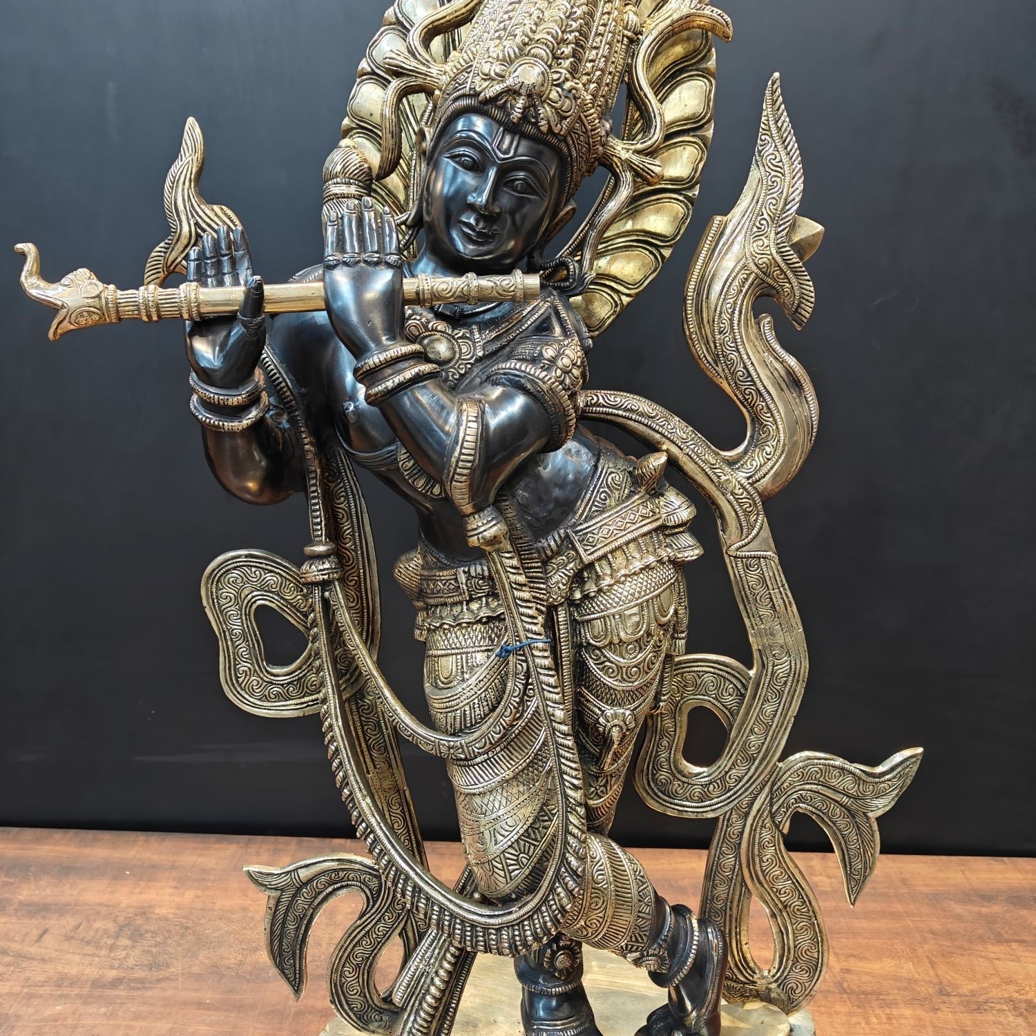 Brass Large Krishna Idol Antique Finish for Home Decor 3 Feet - Image 5