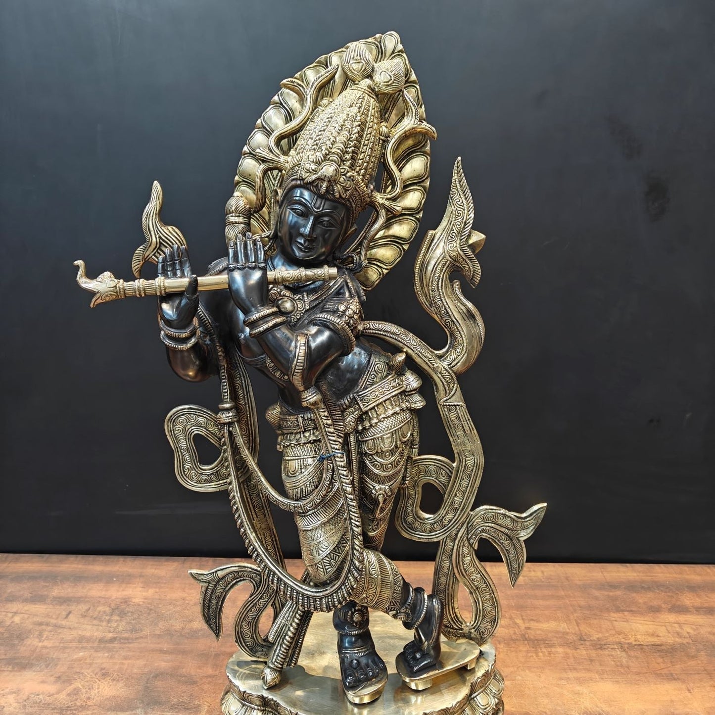 Brass Large Krishna Idol Antique Finish for Home Decor 3 Feet