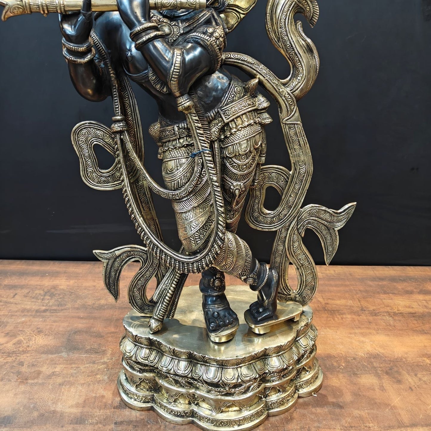 Brass Large Krishna Idol Antique Finish for Home Decor 3 Feet