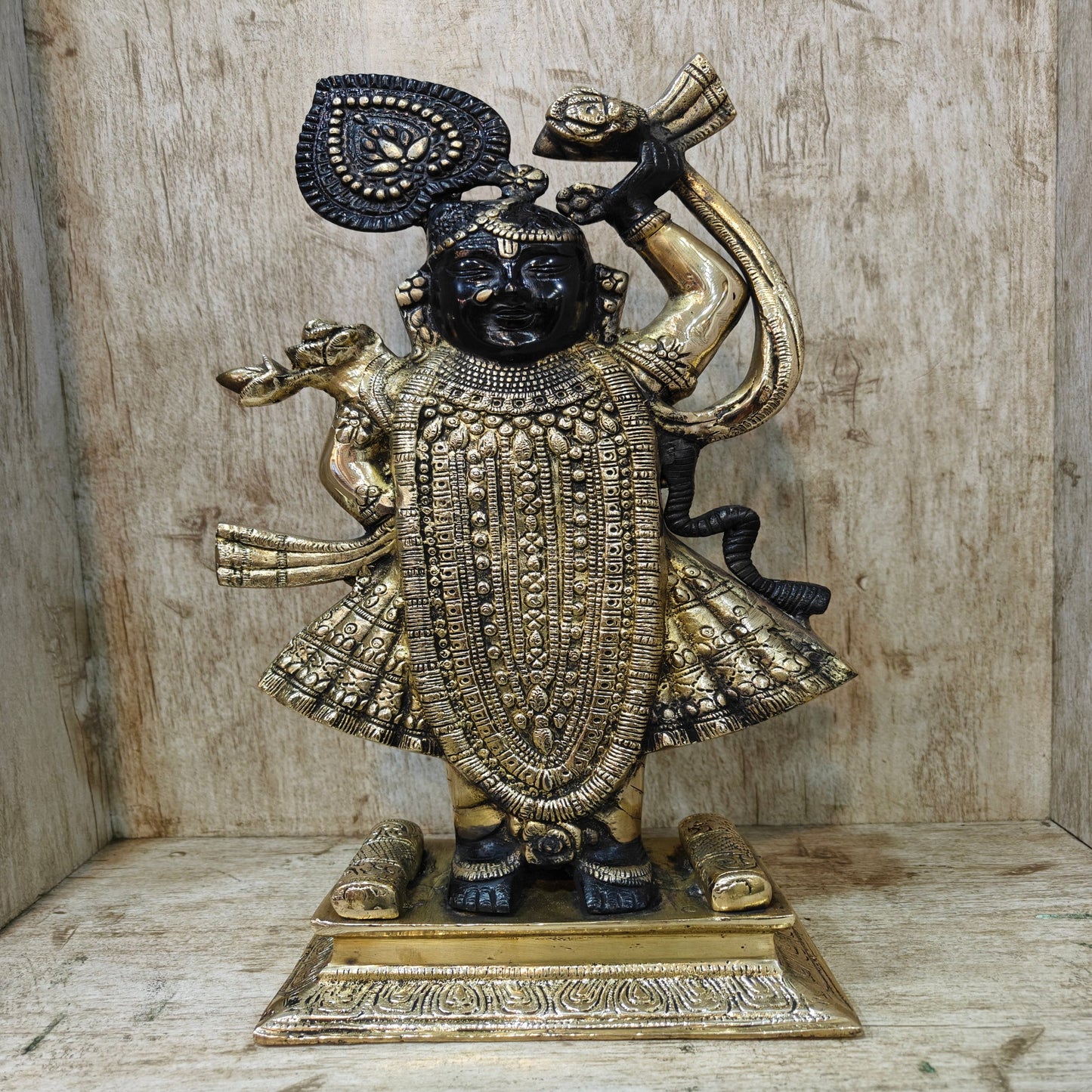 Brass Krishna As Shrinath ji Statue Black Gold Finish For Home Decor 1.5 Feet