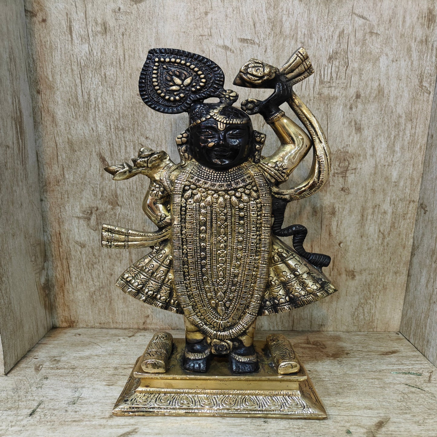 Brass Krishna As Shrinath ji Statue Black Gold Finish For Home Decor 1.5 Feet