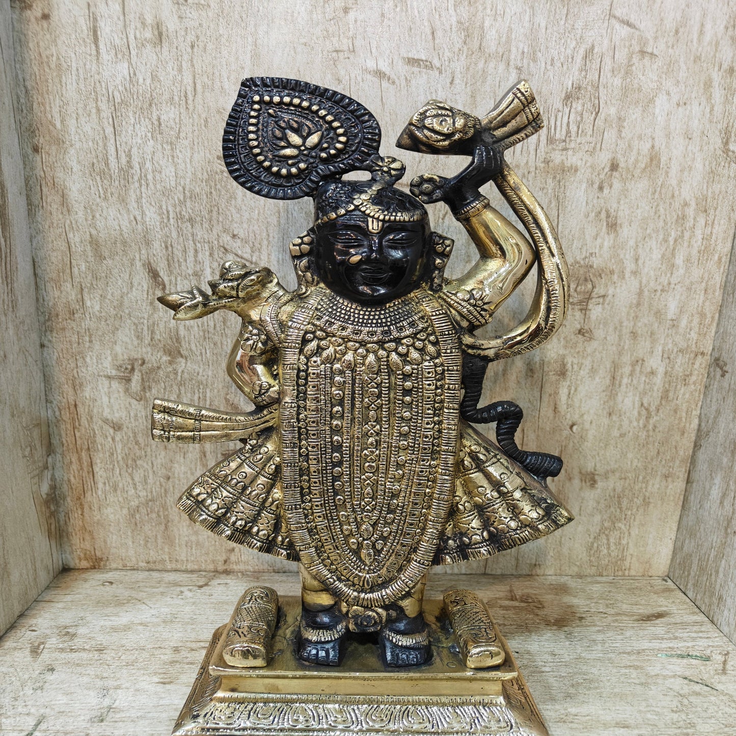 Brass Krishna As Shrinath ji Statue Black Gold Finish For Home Decor 1.5 Feet