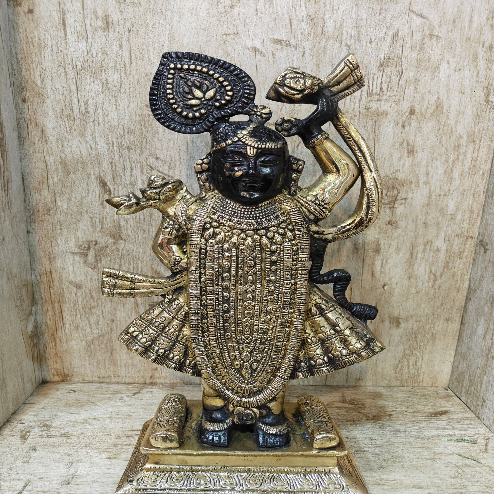 Brass Krishna As Shrinath ji Statue Black Gold Finish For Home Decor 1.5 Feet - Image 3