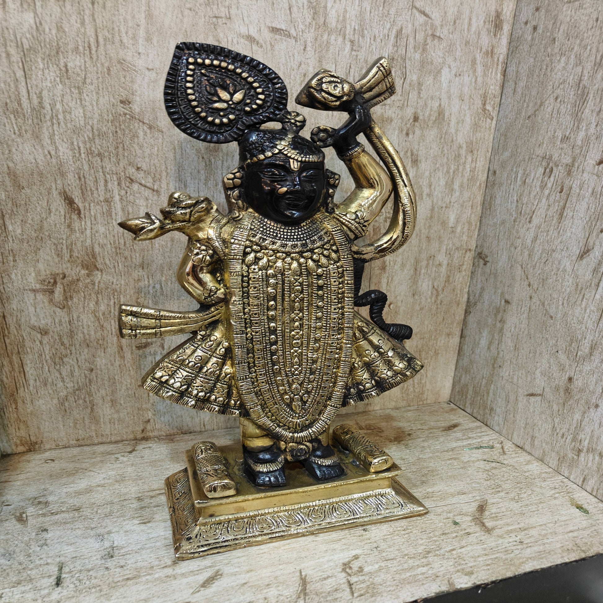 Brass Krishna As Shrinath ji Statue Black Gold Finish For Home Decor 1.5 Feet - Image 7