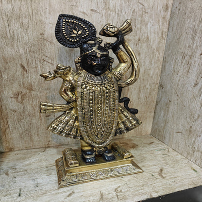 Brass Krishna As Shrinath ji Statue Black Gold Finish For Home Decor 1.5 Feet by vendor-unknown - Hindu Gods (View 7)