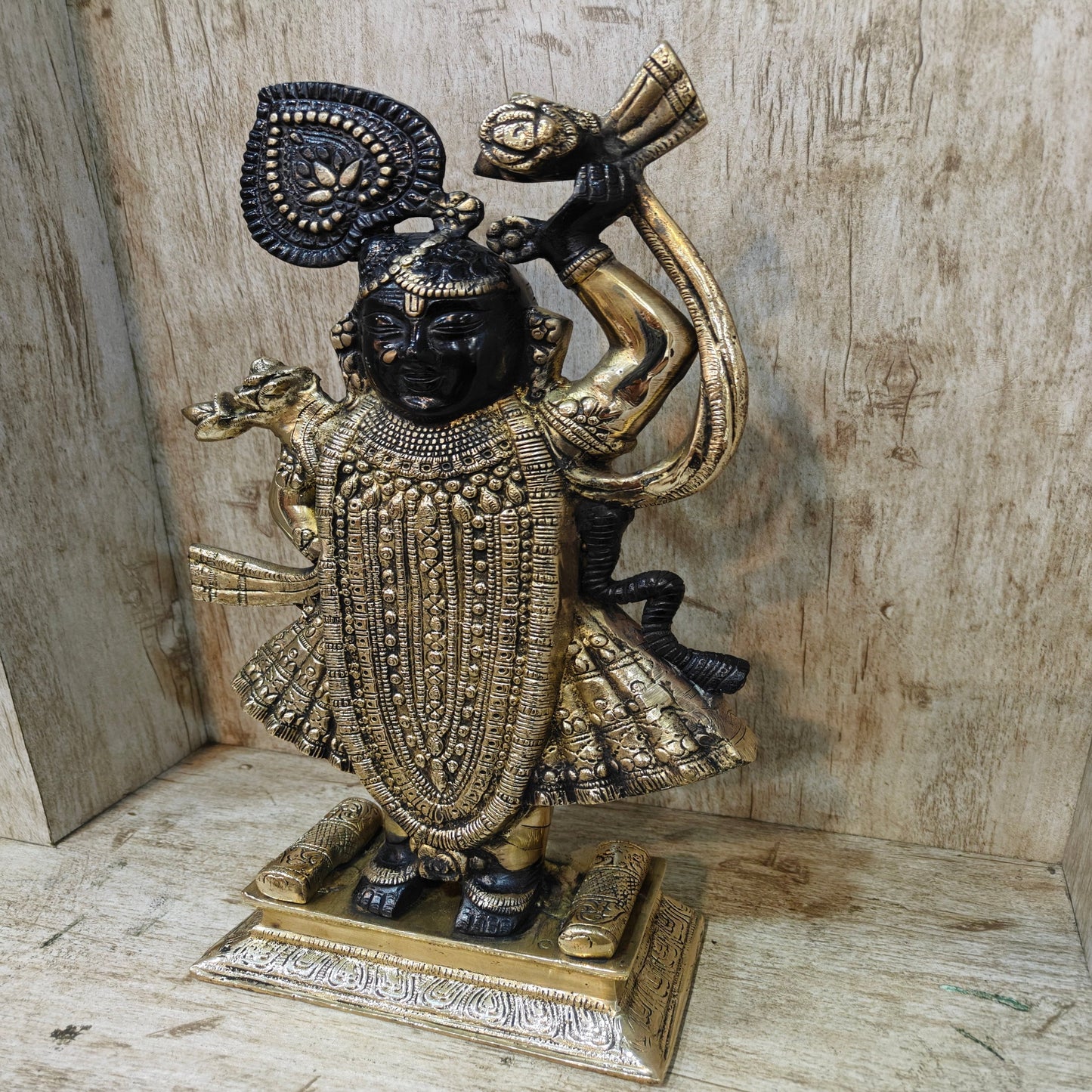 Brass Krishna As Shrinath ji Statue Black Gold Finish For Home Decor 1.5 Feet