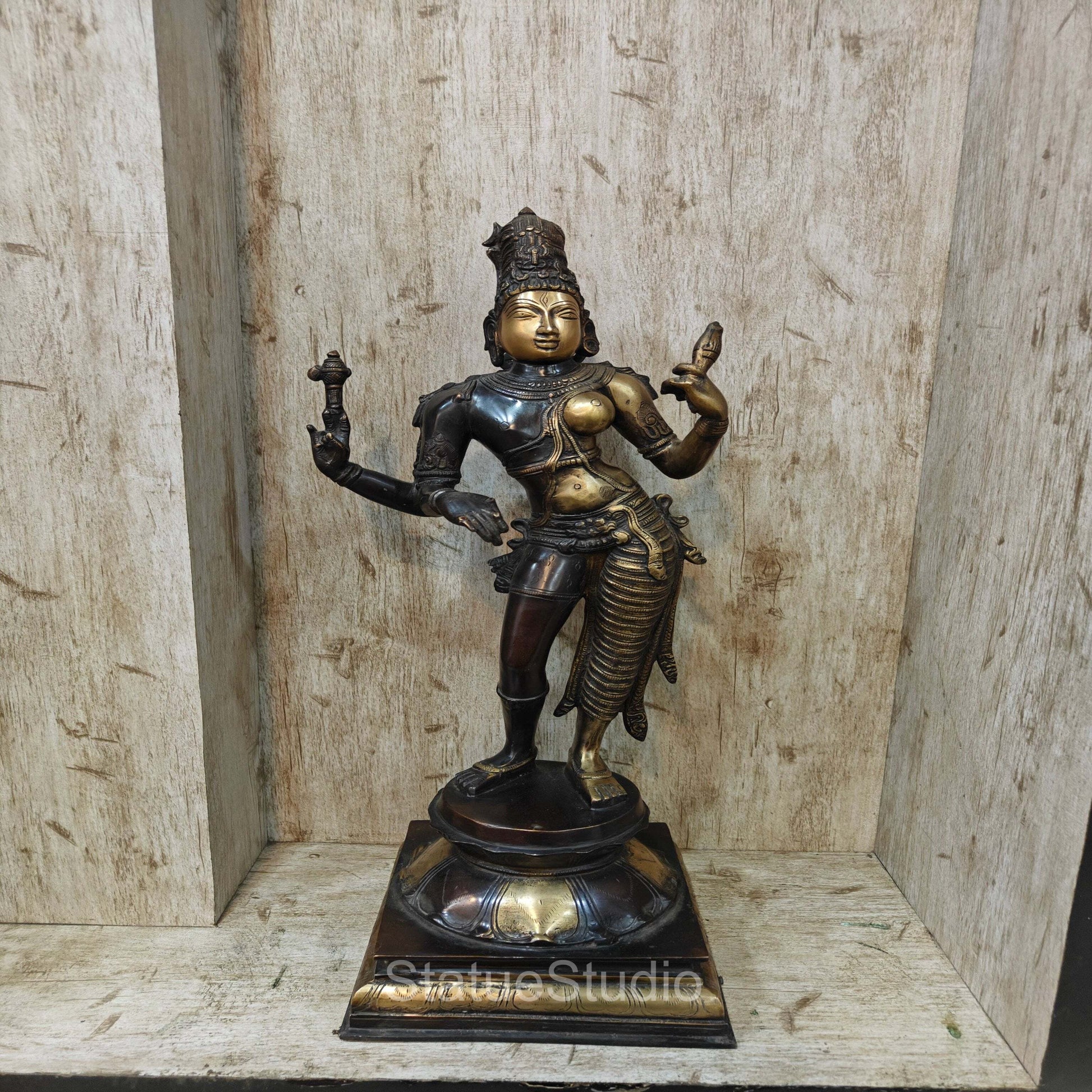 Brass Large Ardhanarishawar Idol Antique Finish For Home Decor 2 Feet - Image 3