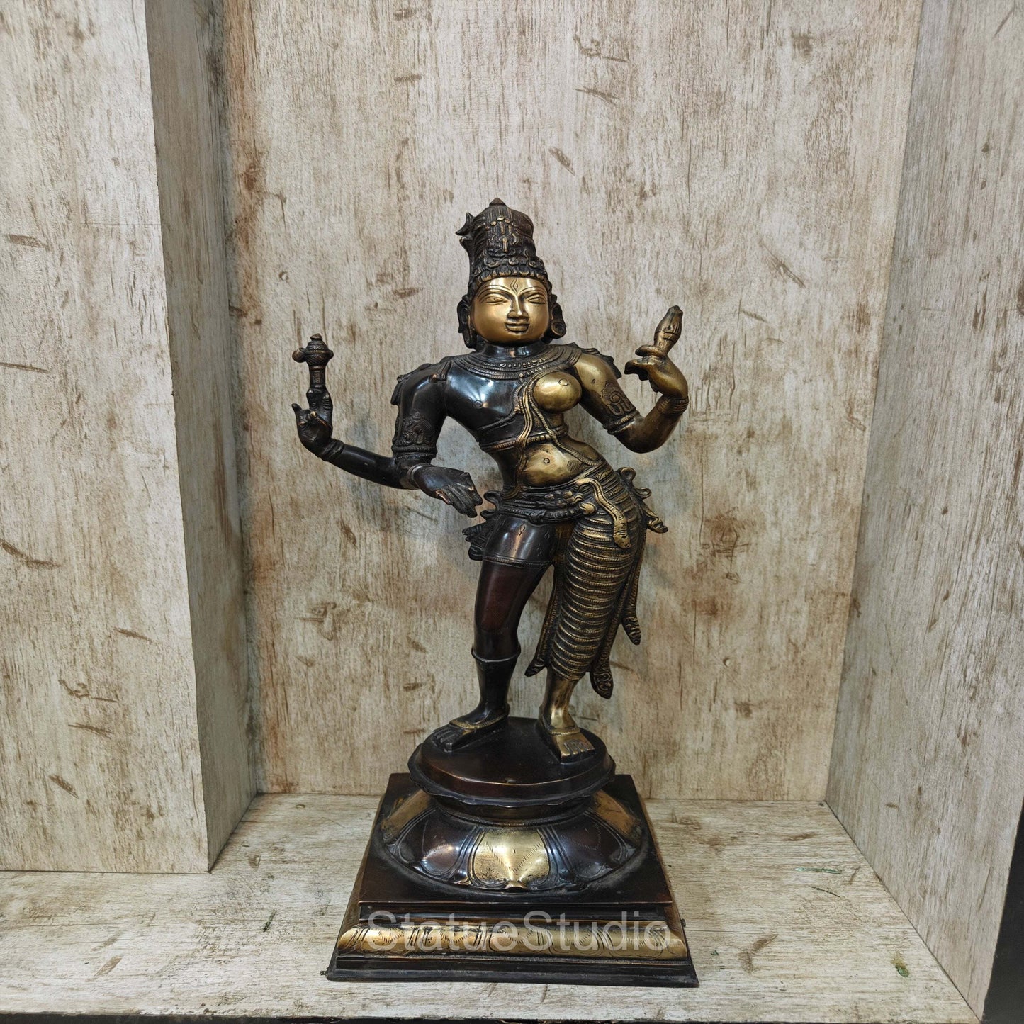 Brass Large Ardhanarishawar Idol Antique Finish For Home Decor 2 Feet