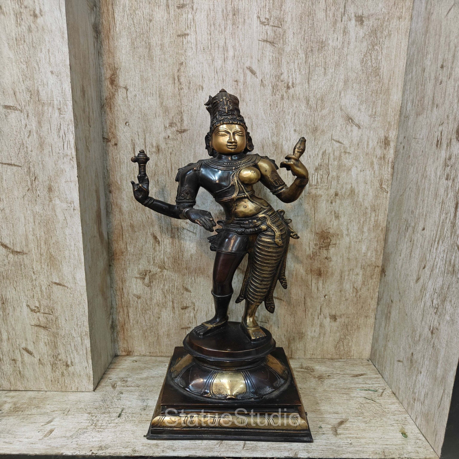 Brass Large Ardhanarishawar Idol Antique Finish For Home Decor 2 Feet - Image 4
