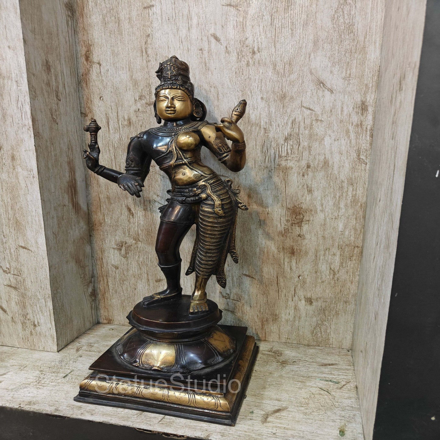 Brass Large Ardhanarishawar Idol Antique Finish For Home Decor 2 Feet