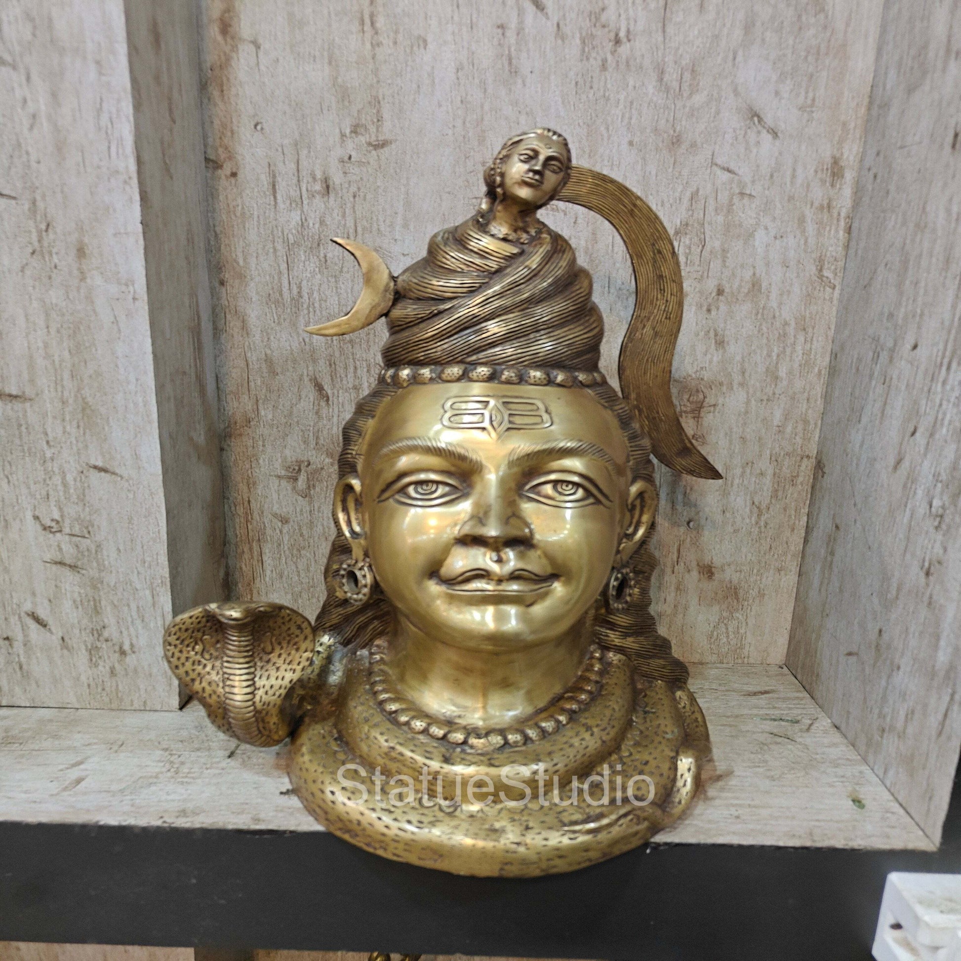 Brass Large Shiva Head Idol For Home Temple Decor 1.5 Feet - Image 8