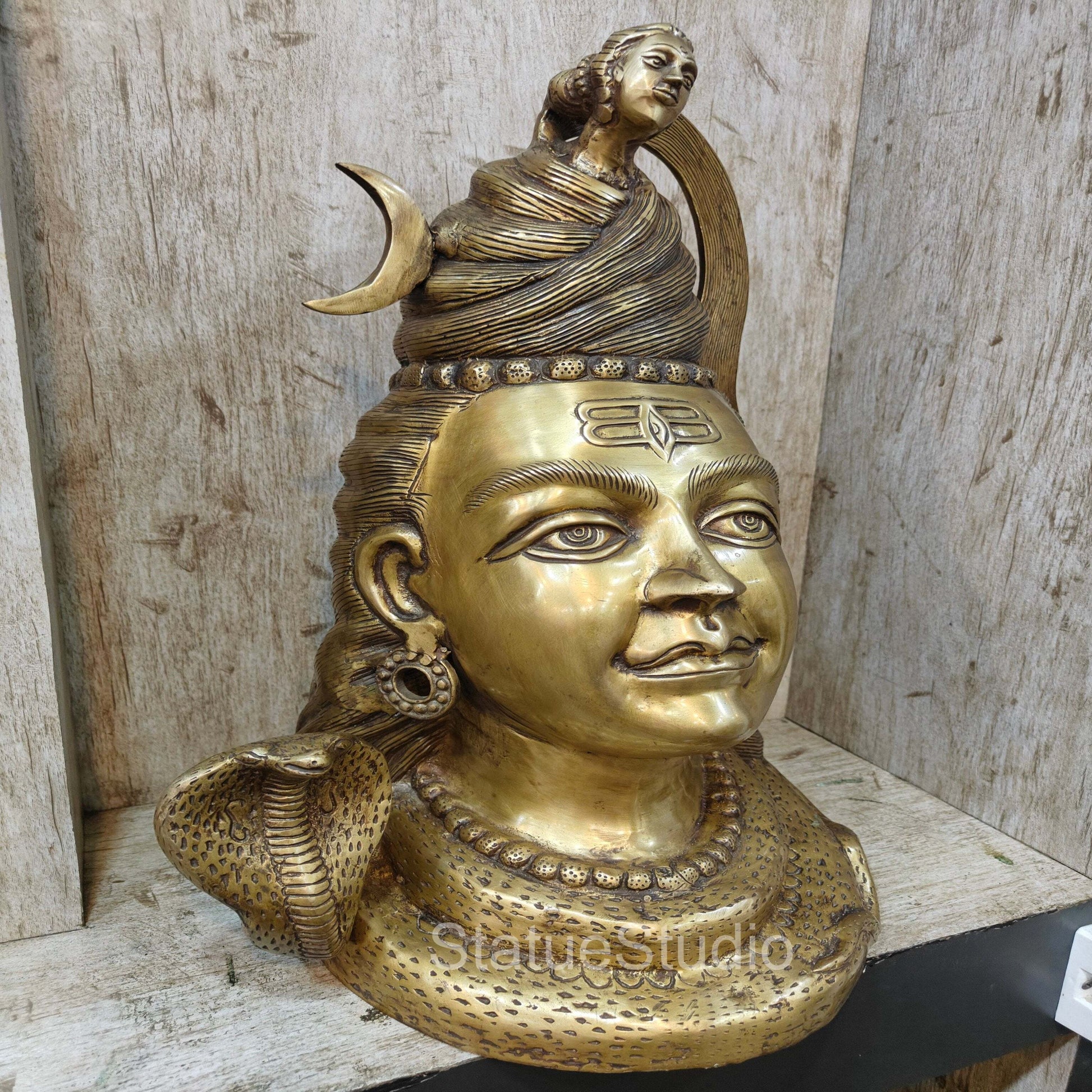 Brass Large Shiva Head Idol For Home Temple Decor 1.5 Feet - Image 4