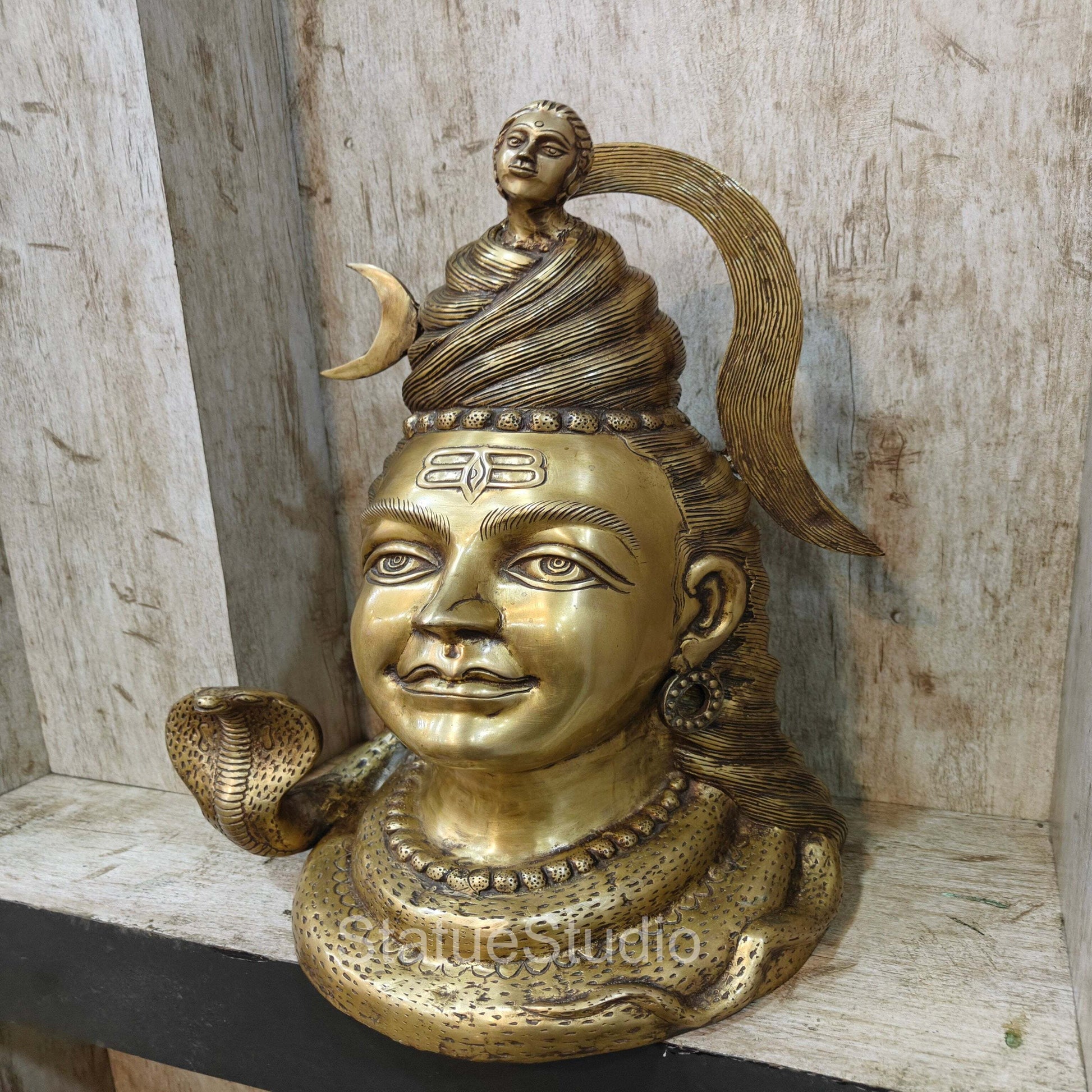 Brass Large Shiva Head Idol For Home Temple Decor 1.5 Feet - Image 5