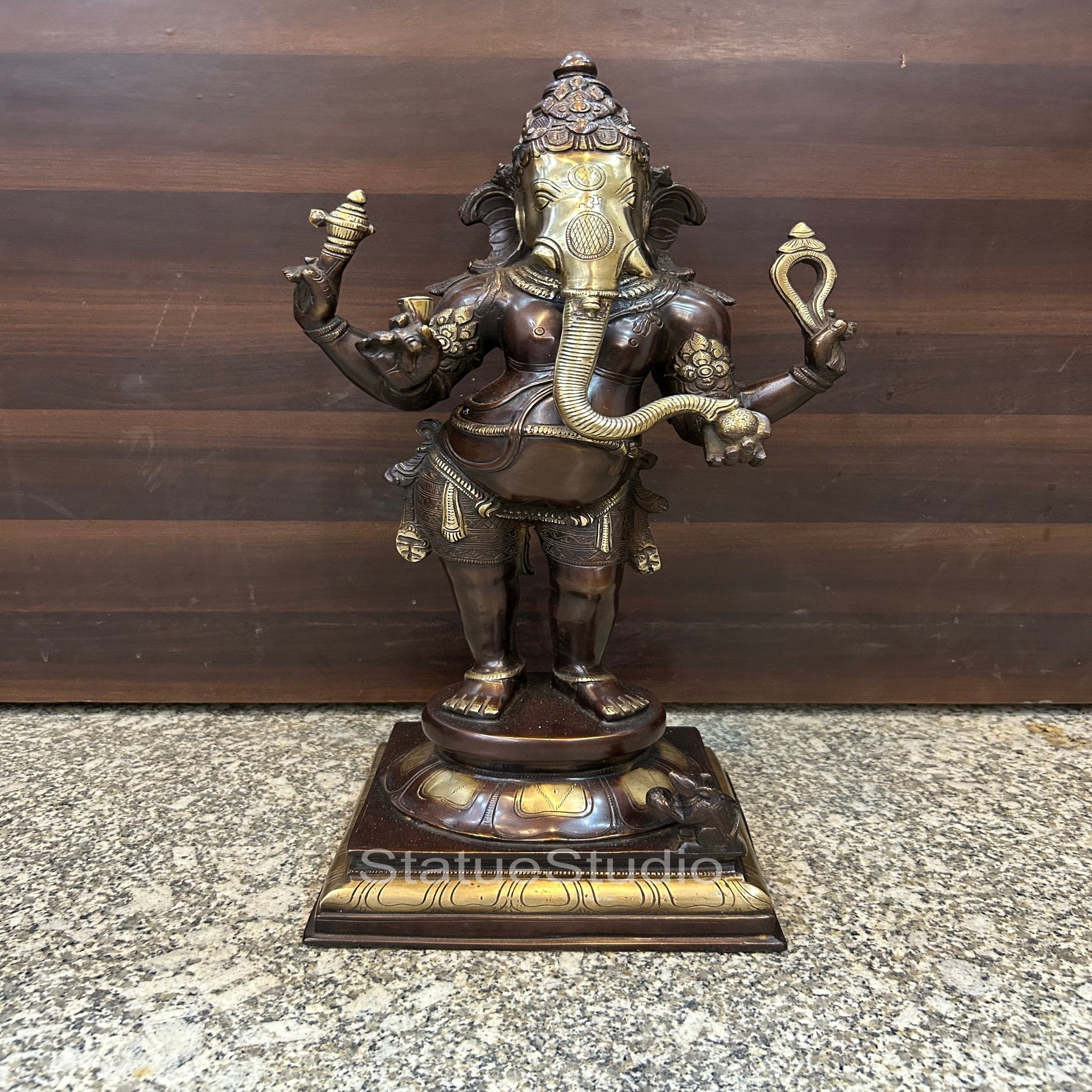 Brass Standing Ganesha Idol Showpiece Antique Finish For Home Office 1.5 Feet - Image 3