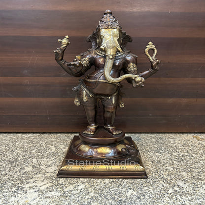 Brass Standing Ganesha Idol Showpiece Antique Finish For Home Office 1.5 Feet by vendor-unknown - Hindu Gods (View 3)