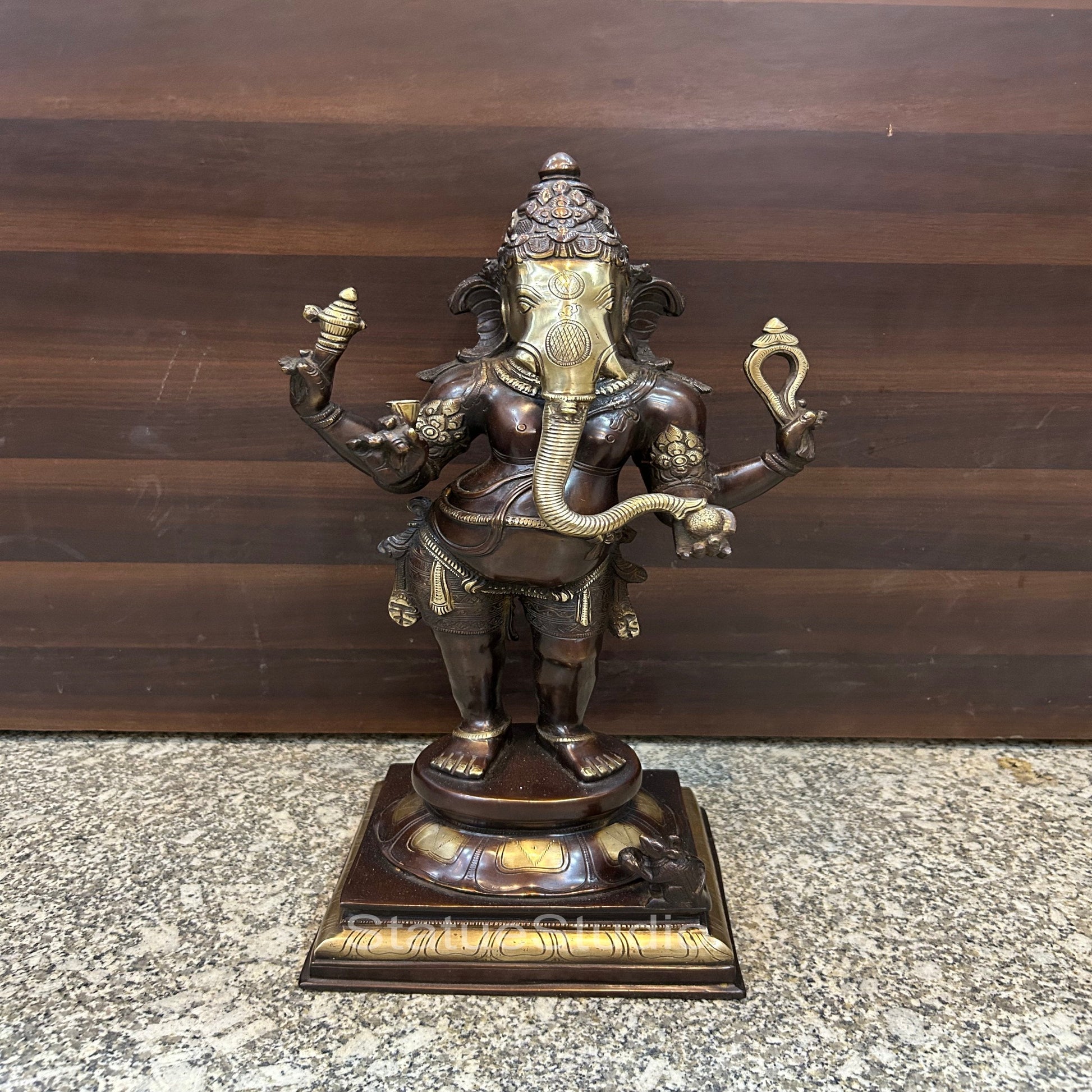 Brass Standing Ganesha Idol Showpiece Antique Finish For Home Office 1.5 Feet - Image 4
