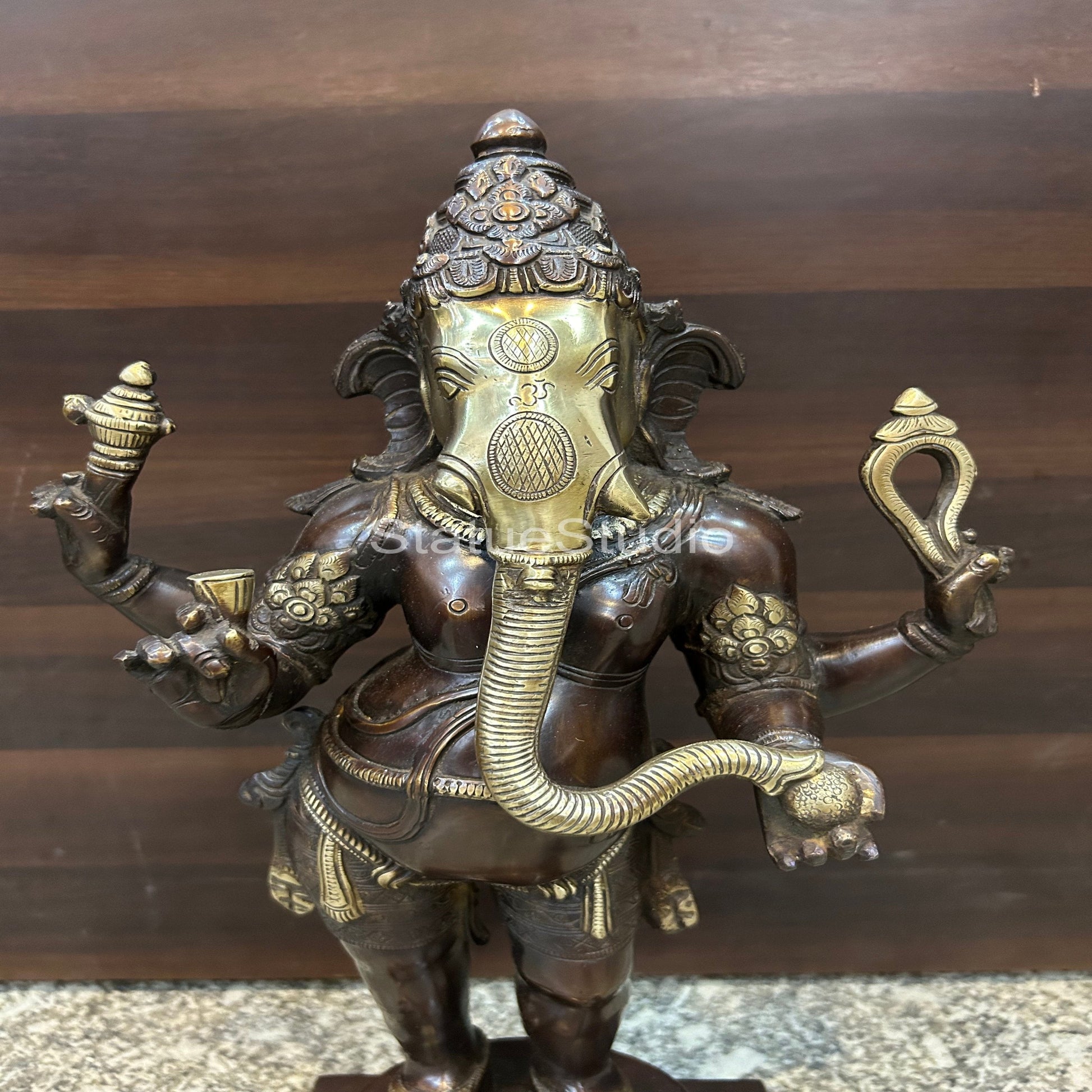 Brass Standing Ganesha Idol Showpiece Antique Finish For Home Office 1.5 Feet - Image 2