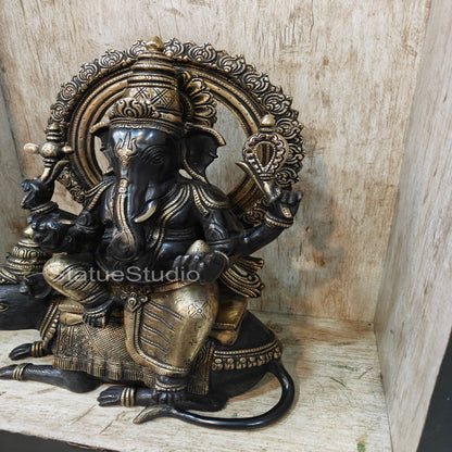 Brass Ganesha Statue Seated On Rat Antique Finish For Home  Showpiece 1.5 Feet by vendor-unknown - Hindu Gods (View 6)