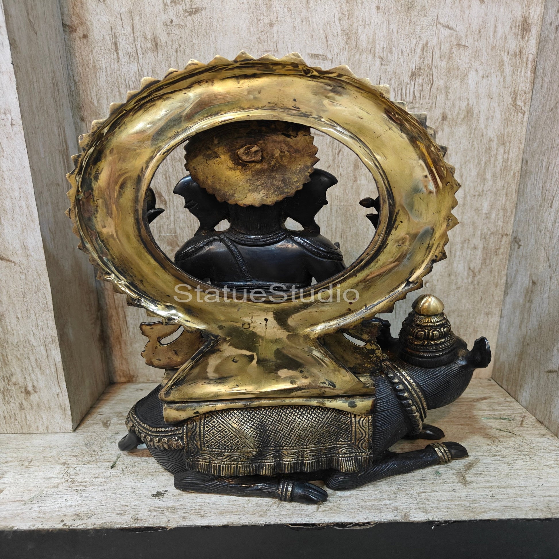 Brass Ganesha Statue Seated On Rat Antique Finish For Home  Showpiece 1.5 Feet - Image 7