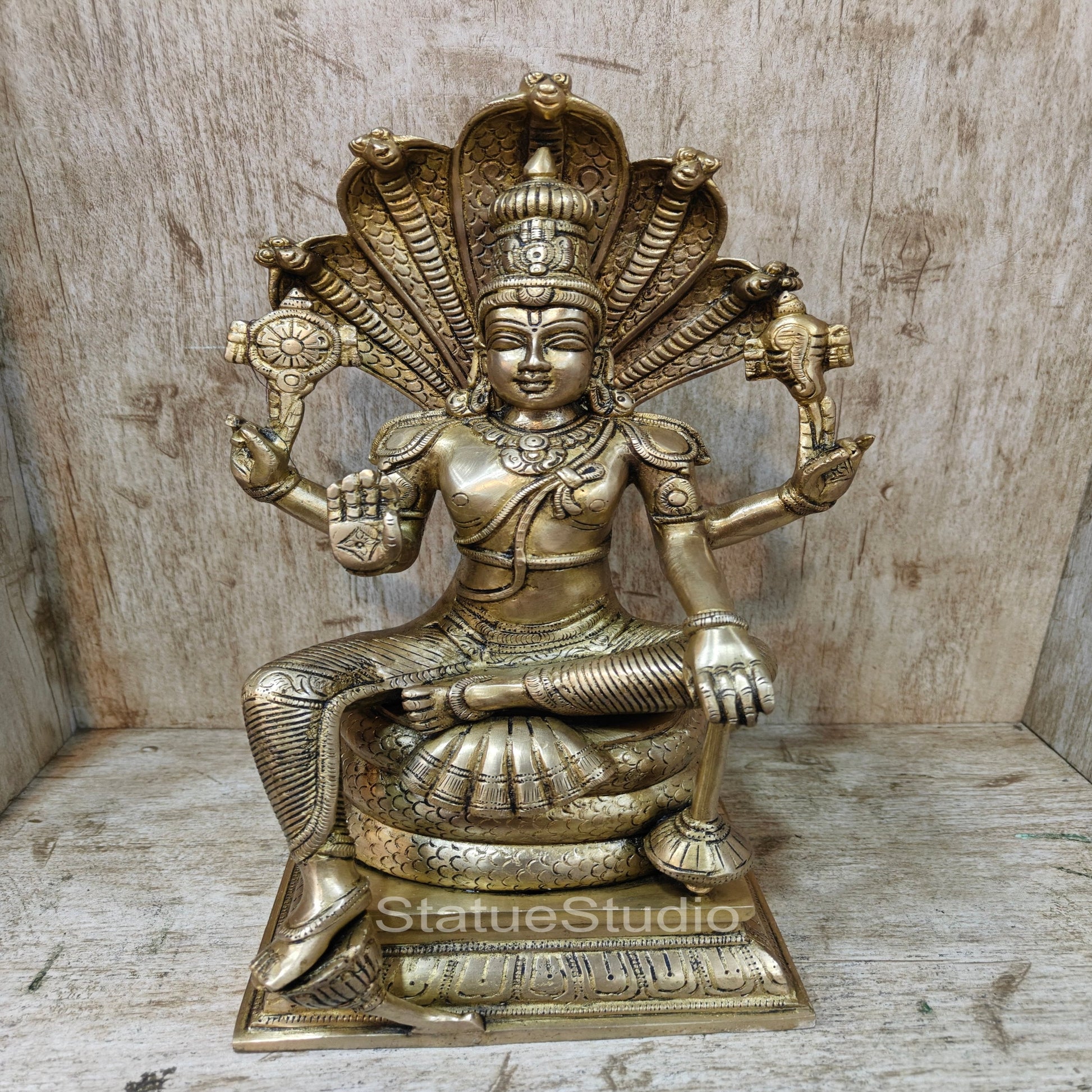 Brass Vishnu Statue Under Sheshanaaga Throne 14" - Image 4