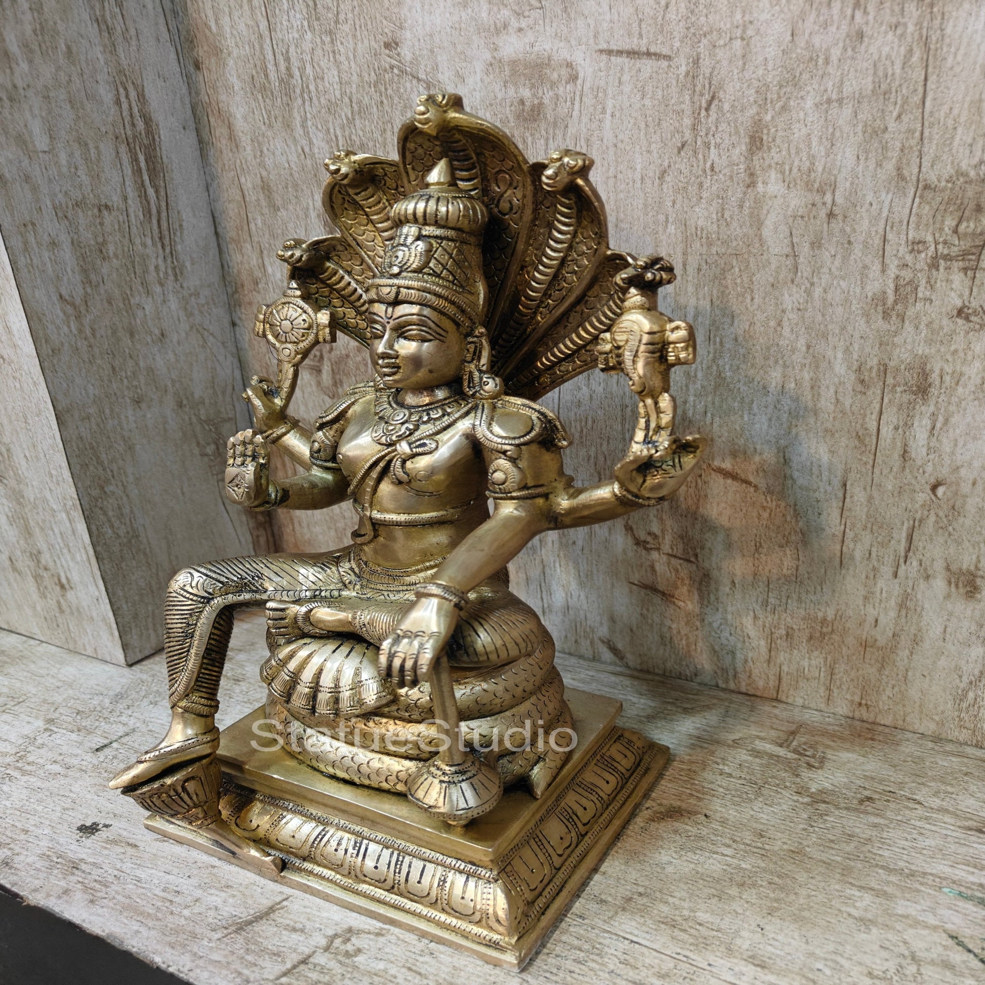 Brass Vishnu Statue Under Sheshanaaga Throne 14" - Image 6