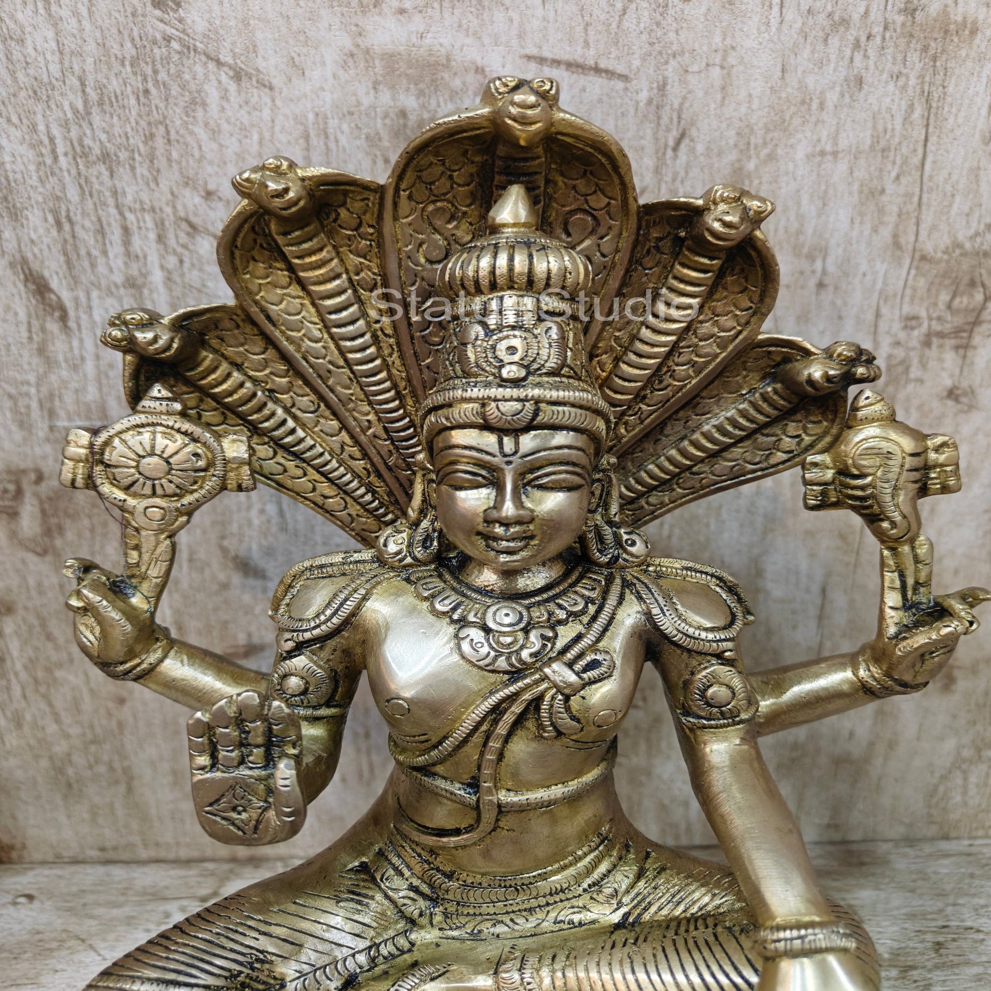 Brass Vishnu Statue Under Sheshanaaga Throne 14" - Image 2