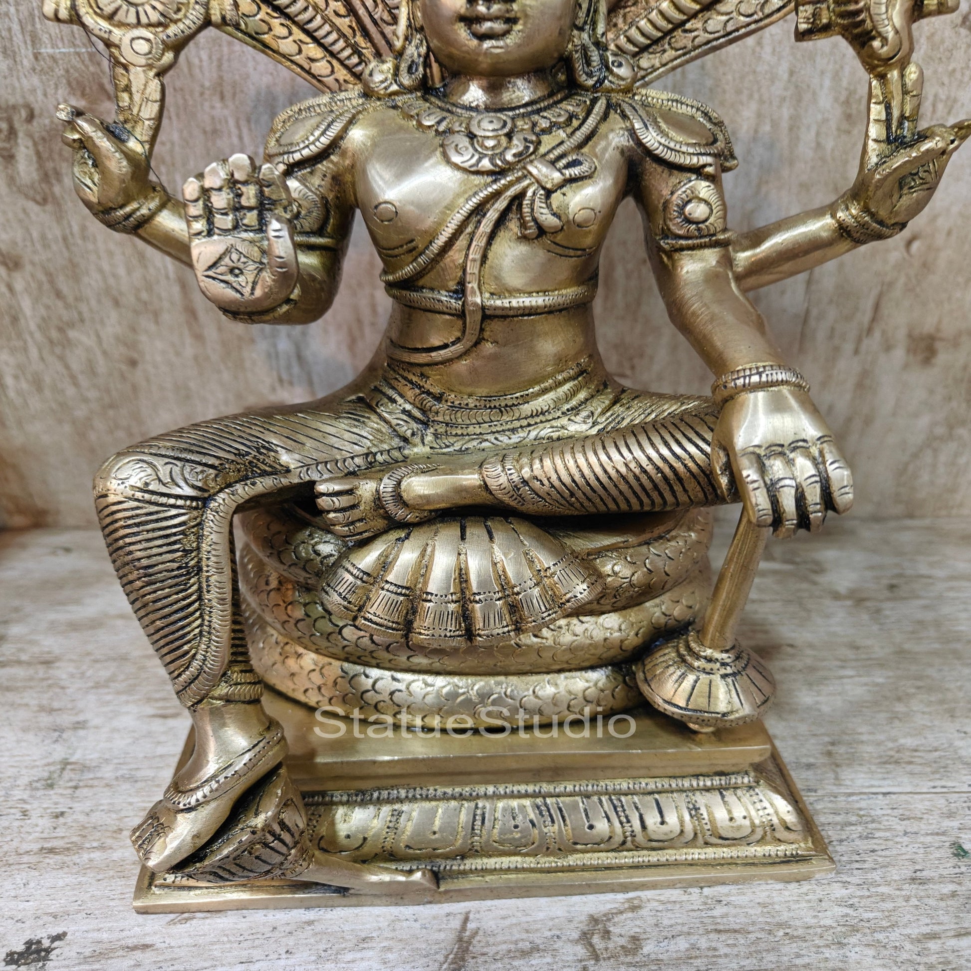 Brass Vishnu Statue Under Sheshanaaga Throne 14" - Image 7