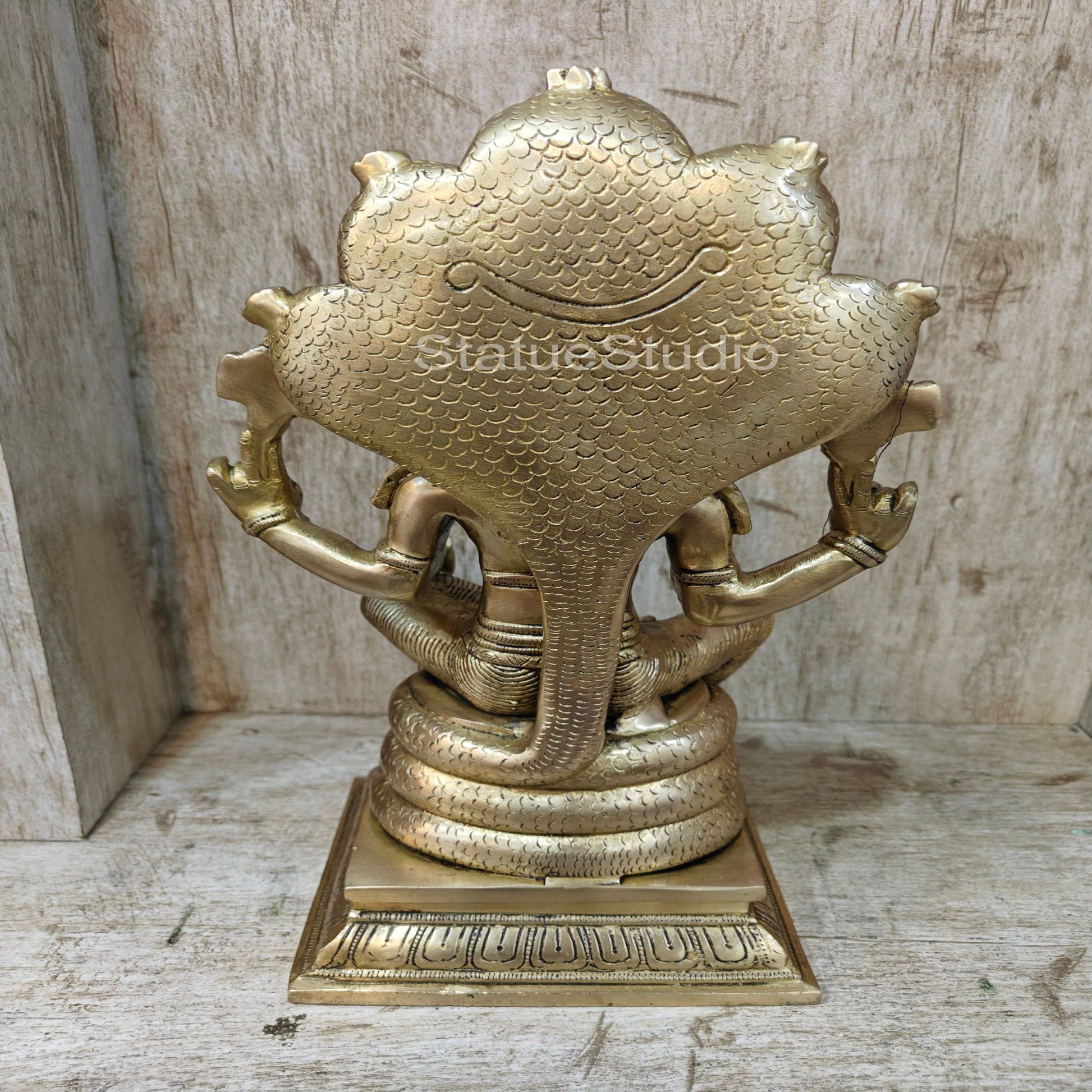 Brass Vishnu Statue Under Sheshanaaga Throne 14" - Image 8