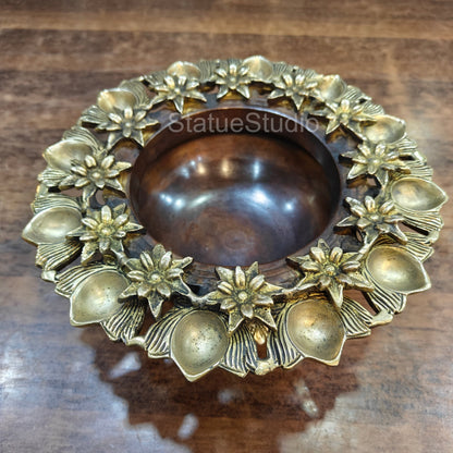 Brass Designer Urli With Flowers And Diya For Decor And Gifting 10" by vendor-unknown - Decor (View 3)