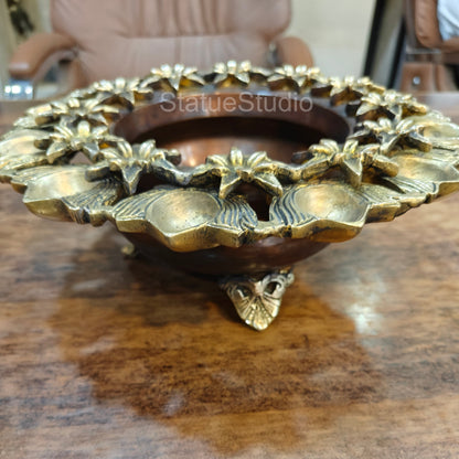 Brass Designer Urli With Flowers And Diya For Decor And Gifting 10" by vendor-unknown - Decor (View 5)