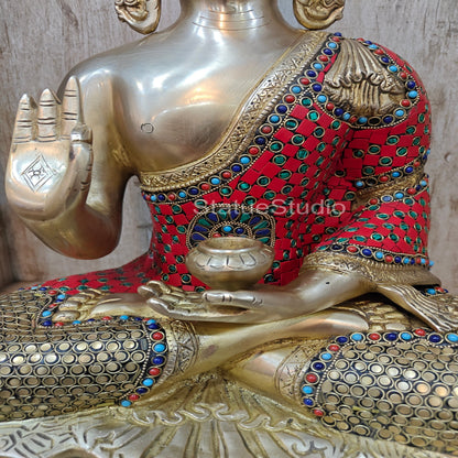Brass Buddha Blessing Mudra Statue Stone Work For Decor Showpiece 16" by vendor-unknown - Buddha (View 6)