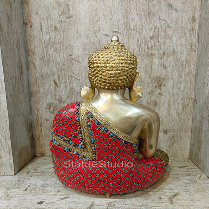 Brass Buddha Blessing Mudra Statue Stone Work For Decor Showpiece 16" by vendor-unknown - Buddha (View 7)