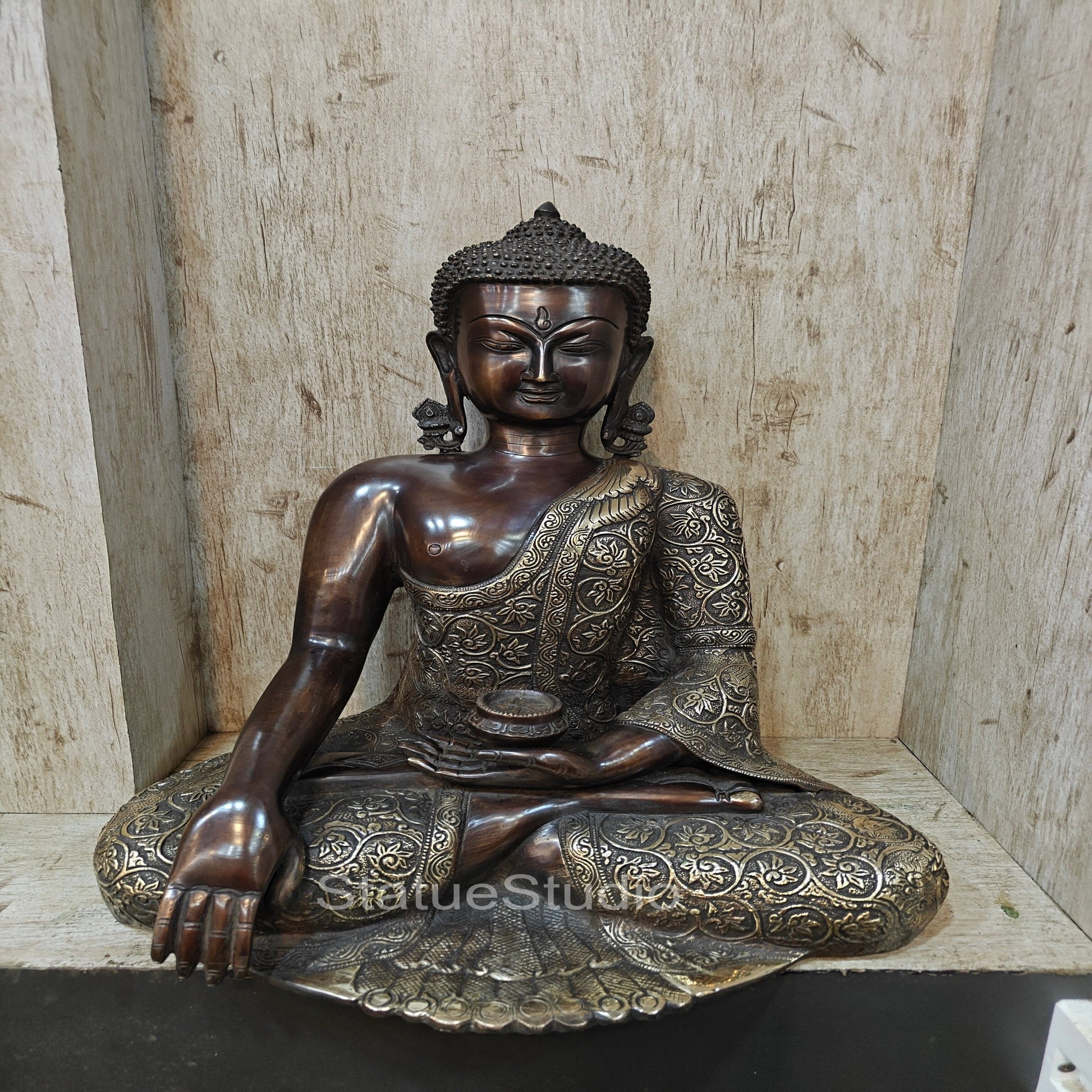 Brass Buddha Statue Earth Touching Mudra Antioque Finish 1.5 Feet - Image 3