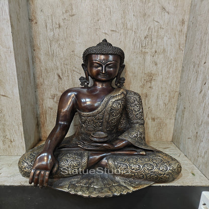Brass Buddha Statue Earth Touching Mudra Antioque Finish 1.5 Feet by vendor-unknown - Buddha (View 3)