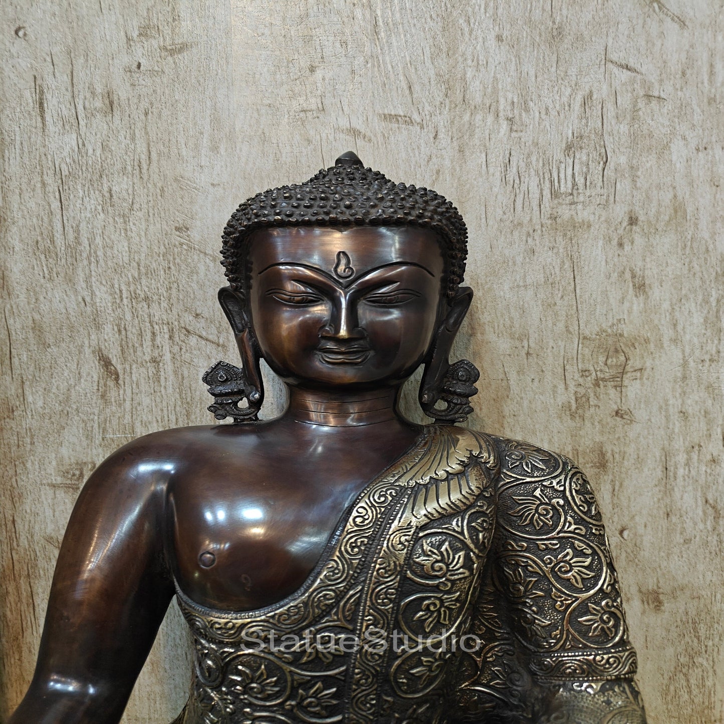 Brass Buddha Statue Earth Touching Mudra Antioque Finish 1.5 Feet