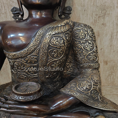 Brass Buddha Statue Earth Touching Mudra Antioque Finish 1.5 Feet by vendor-unknown - Buddha (View 6)