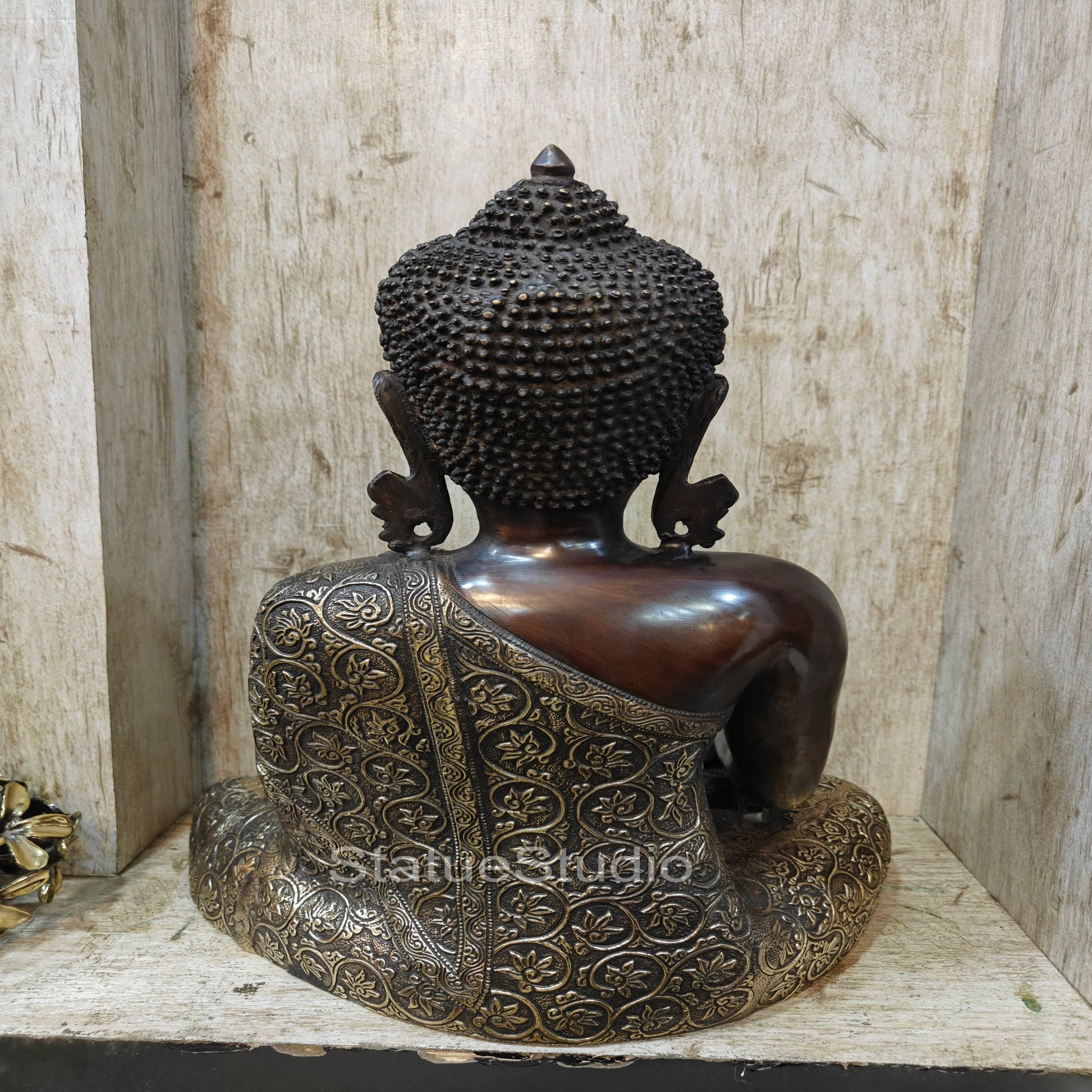 Brass Buddha Statue Earth Touching Mudra Antioque Finish 1.5 Feet - Image 8