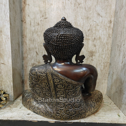 Brass Buddha Statue Earth Touching Mudra Antioque Finish 1.5 Feet by vendor-unknown - Buddha (View 8)