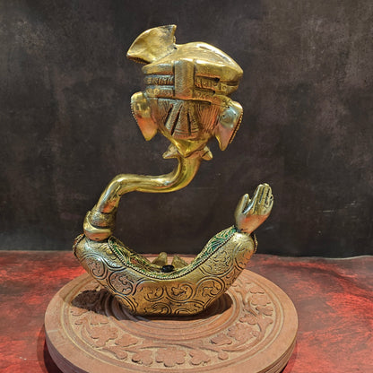 Brass Modern Abstract Ganesha Statue Wearing a Turban With Stonework 10.5" by vendor-unknown - Hindu Gods (View 6)