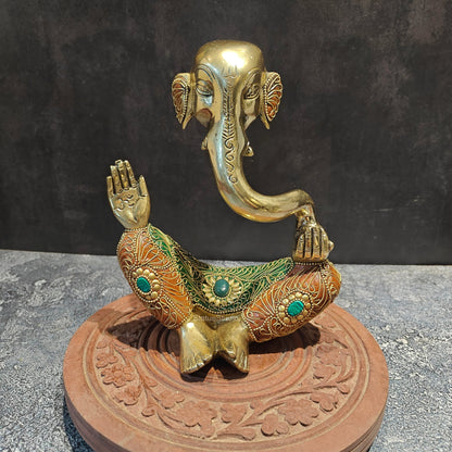 Brass Modern Abstract Ganesha Idol With Stonework 8 Inches by vendor-unknown - Hindu Gods (View 3)