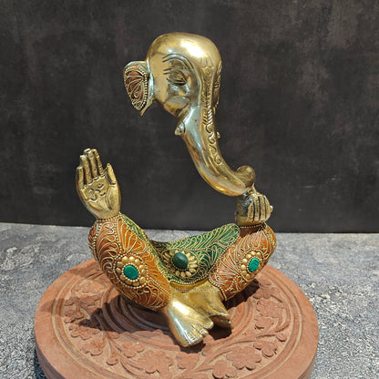 Brass Modern Abstract Ganesha Idol With Stonework 8 Inches by vendor-unknown - Hindu Gods (View 4)