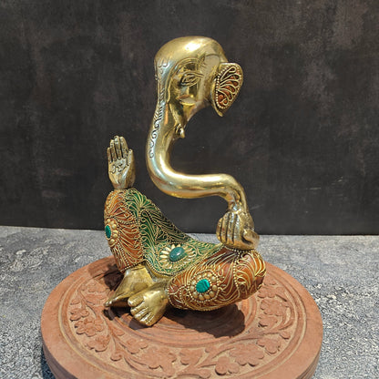 Brass Modern Abstract Ganesha Idol With Stonework 8 Inches by vendor-unknown - Hindu Gods (View 5)