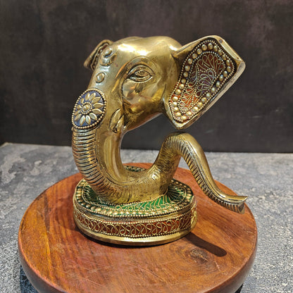 Brass Modern Ganesha Face Statue With Stonework 6" by vendor-unknown - Hindu Gods (View 4)