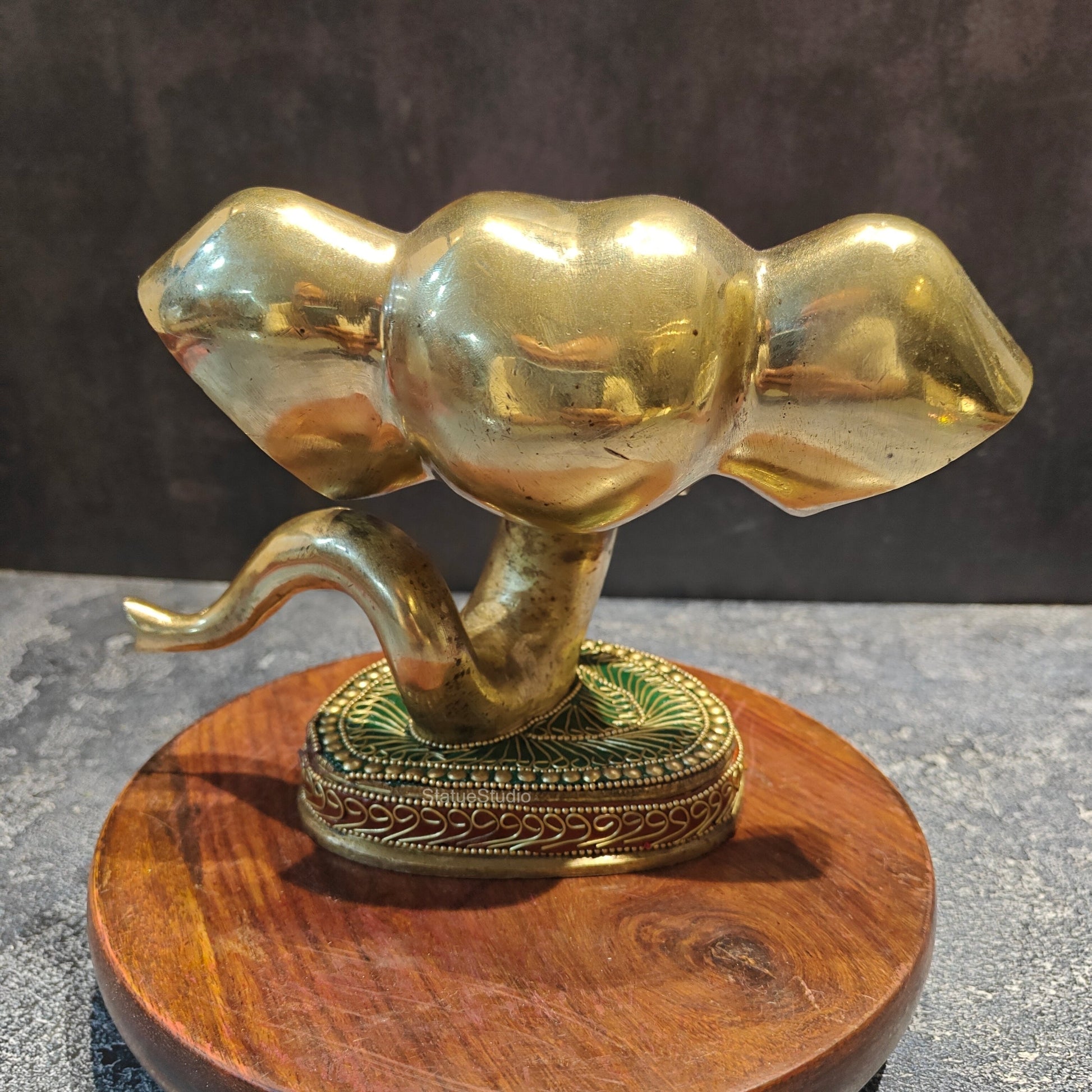 Brass Modern Ganesha Face Statue With Stonework 6" - Image 5