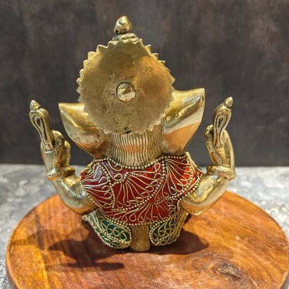 Brass Ganesha Statue Fine Stone Work 6 Inches by vendor-unknown - Hindu Gods (View 7)