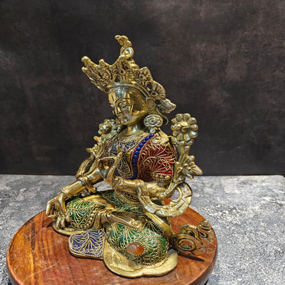 Brass Tara Devi Idol With Stone Work 11 Inches by vendor-unknown - Buddha (View 5)