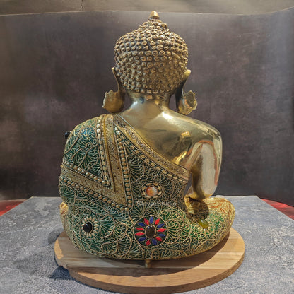 Brass Bhumisparsha Mudra Buddha Idol With Stone Work 16 Inches by vendor-unknown - Buddha (View 9)