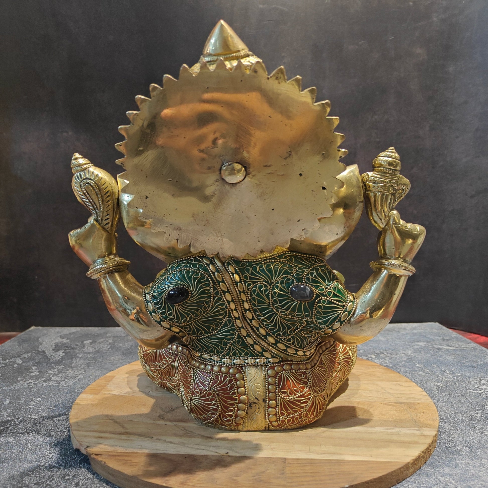 Brass Taj Ganesha Statue With Stone Work 1 Feet - Image 7