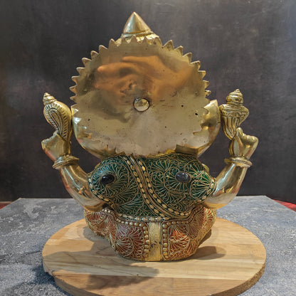 Brass Taj Ganesha Statue With Stone Work 1 Feet by vendor-unknown - Hindu Gods (View 7)