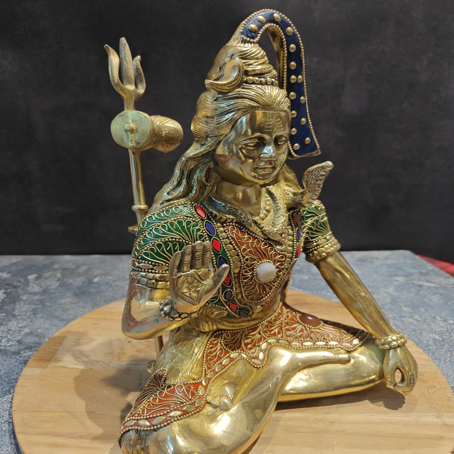 Brass Blessing Lord Shiva Statue With Stone Work 1 Feet